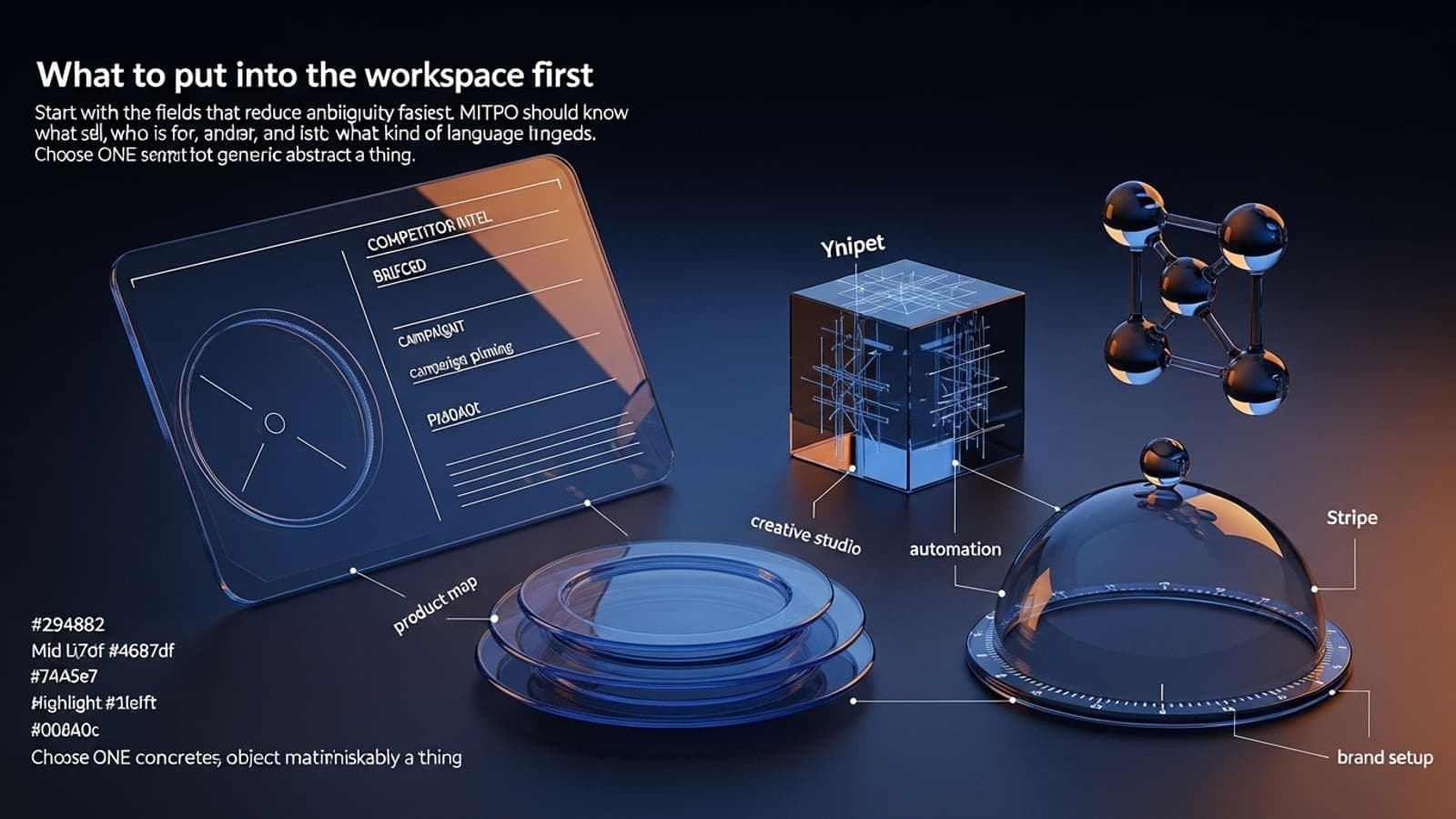A brand context workspace with voice, audience, promise, and proof blocks